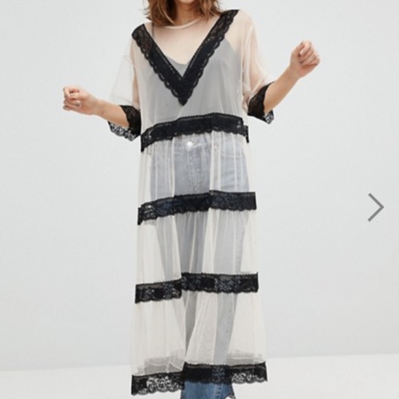 Monki Dresses & Skirts - Lace Insert Smock Midi Dress